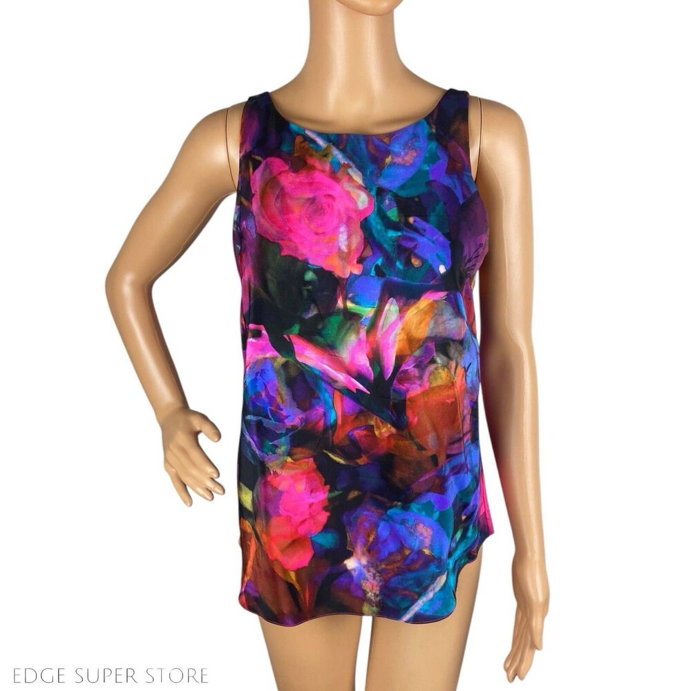 Amanda Uprichard Pink Graphic Print Silk Sleeveless Blouse Tank Top Size P
